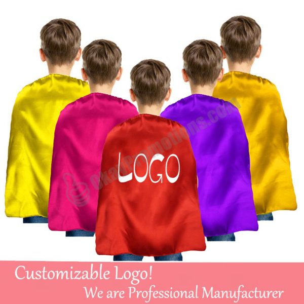 Assorted Colors Unisex Satin Kids Size Customizable Superhero Promotional Cloaks Personalized Logo Imprinted Marketing Advertising Capes Messaged Corporate Giveaways