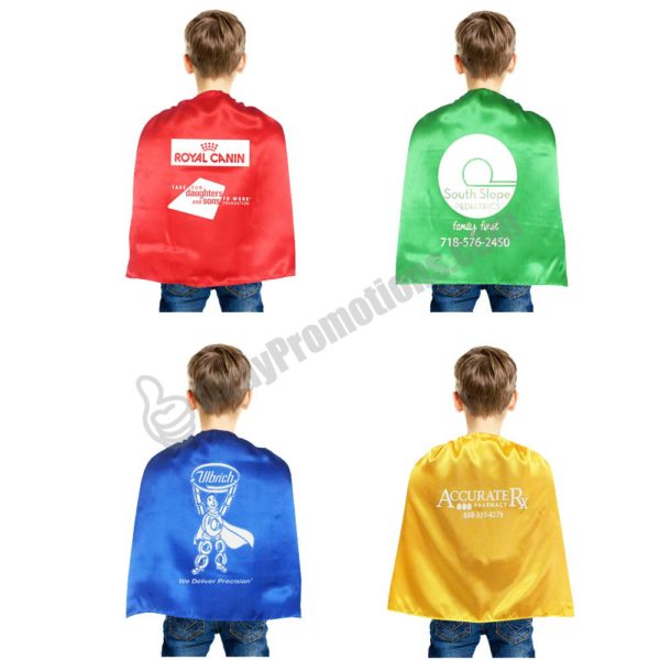 Customized Children Size Satiny Assorted Color Superhero Promotional Capes Products Propagate Extension Publicity Campaign Advertisements Messaged Cloaks Gifts Party Costumes